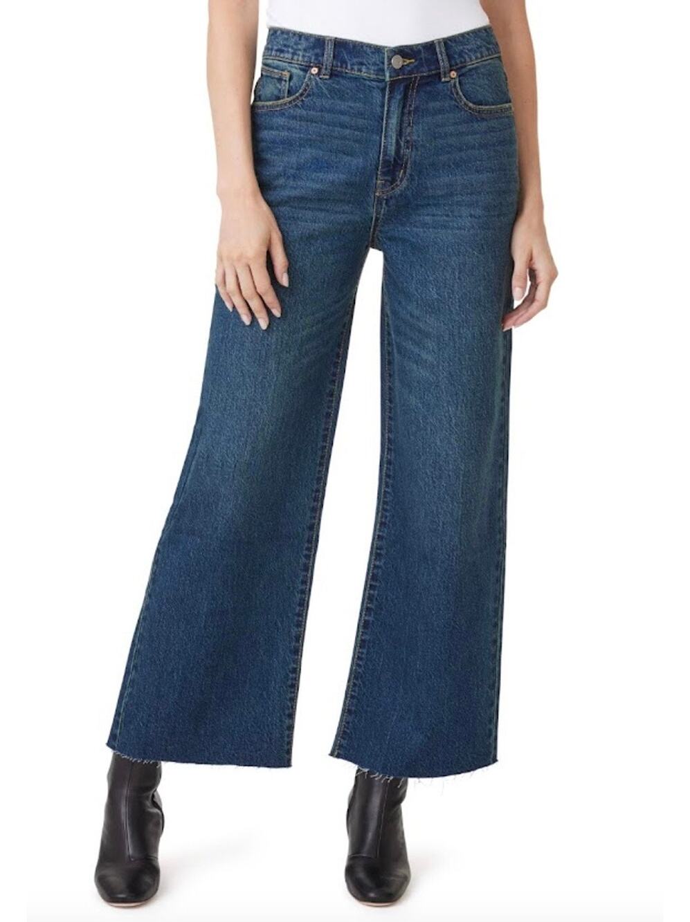 Anthropologie Habitual Wide Leg Denver Cropped Jeans 28 Raw Hem 6 Pants Denim